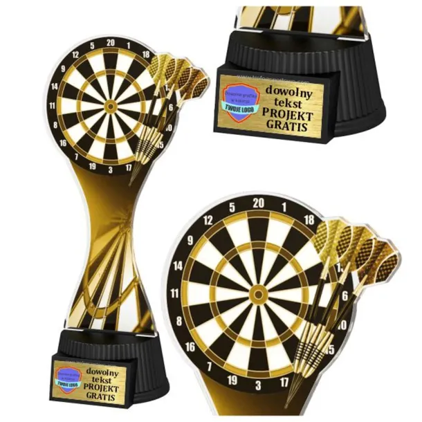 Statuetka z Pleksi nadruk w kolorze sepii 19cm Dart Rzutki + Personalizacja