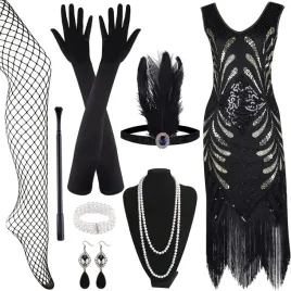 sukienka-lata20-xx-wiek-z-fredzlami-i-cekinami-akcesoria-rozmiar-l