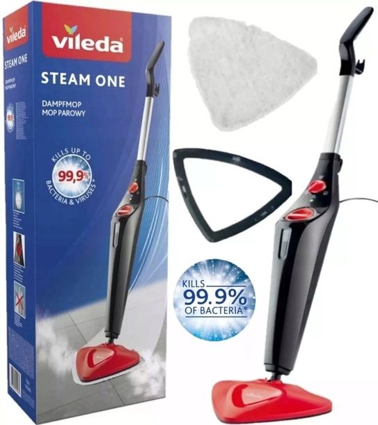 Vileda Steam 1550 W Mop parowy + wkład, nakładka do czyszczenia dywanów