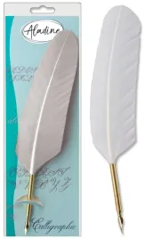 pioro-wieczne-ptasie-do-kaligrafii-ze-stalowka-do-maczania-aladine-biale