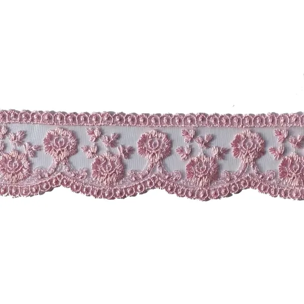 Koronka na tiulu - B0210 - różowa - 4,5cm