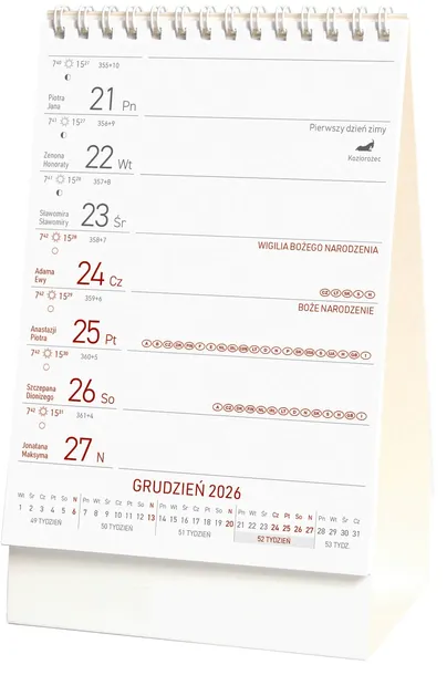 Kalendarz Biurkowy Tygodniowy Pionowy Duży 2026 Ujęte Święta Europejskie