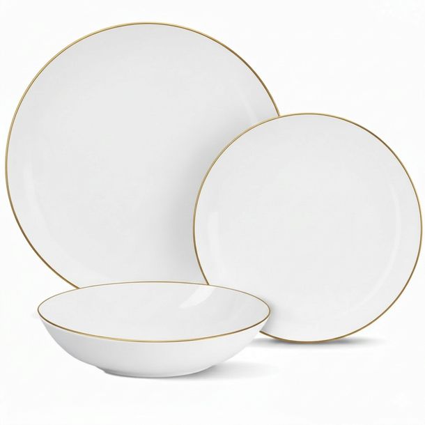 KOMPLET PORCELANA ZESTAW TALERZY SERWIS OBIADOWY TALERZE 18el WZÓR AUREA