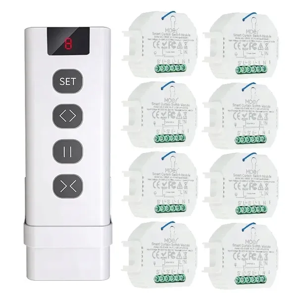 8X Sterownik rolet żaluzji dopuszkowy szyna DIN 2A TUYA WiFi + RF433 pilot