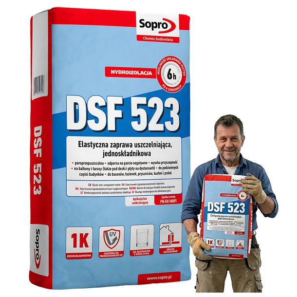 Hydroizolacja na balkon SOPRO DSF523 20kg zaprawa uszczelniająca elastyczna