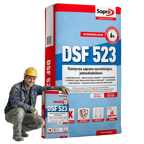Zaprawa uszczelniająca do łazienki SOPRO DSF 523 20kg Hydroizolacja wydajna