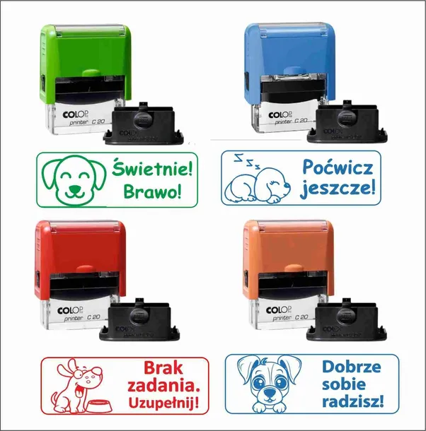 PIECZĄTKI NAUCZYCIELA Z PIESKAMI! oceny obrazkowe, motywacja- ZESTAW 4 szt.