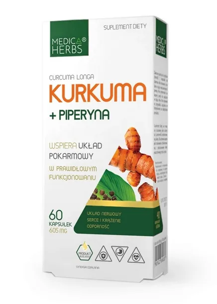 Kurkuma 600 mg z Piperyną Medica Herbs Standaryzowana 95% 60 kapsułek