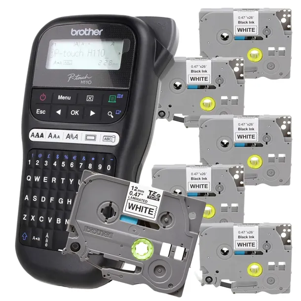 Zestaw drukarka Brother PT-H110 + 5x TZE-231 biała