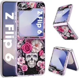 coque-etui-do-samsung-galaxy-z-flip-6-5g-flip7-fe-fioletowe-kwiaty-czaszka