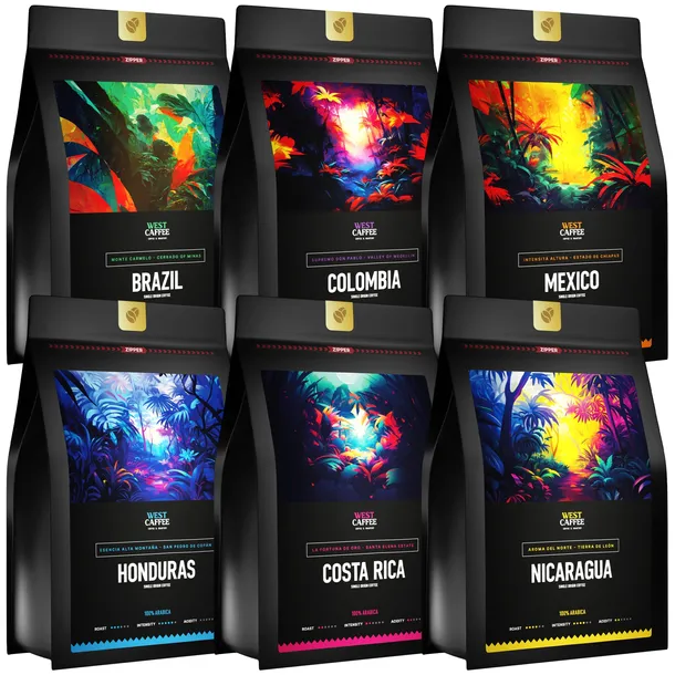 Kawa Ziarnista Zestaw 6x500g West Caffee MIX Świeżo Palona 100% Arabica