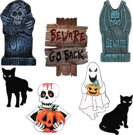 dekoracja-ogrodu-na-halloween-czarny-kot-nagrobek-duch-zestaw-7szt-42cm