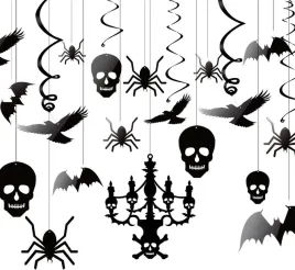 dekoracje-wiszace-na-halloween-kruk-pajak-czaszki-nietoperz-zestaw-20szt