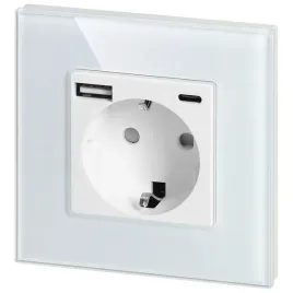 gniazdo-pojedyncze-2p-z-biale-szklo-usb-a-usb-c-wyjscie-5vdc-max-3a