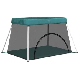 kojec-dla-dziecka-z-materacem-zielony-lniana-tkanina