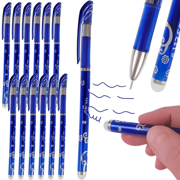 12x DŁUGOPIS WYMAZYWALNY ŚCIERALNY CIENKOPIS NOTATKI ZMAZYWALNY 0,5MM GUMKA