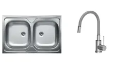 zlewozmywak-nakladany-2-komory-80x50-bateria-kuchenna-elastyczna-szara