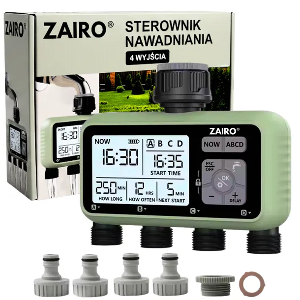 ELEKTRONICZNY STEROWNIK NAWADNIANIA PROGRAMATOR DO WODY CZASOWY 4 SEKCJE