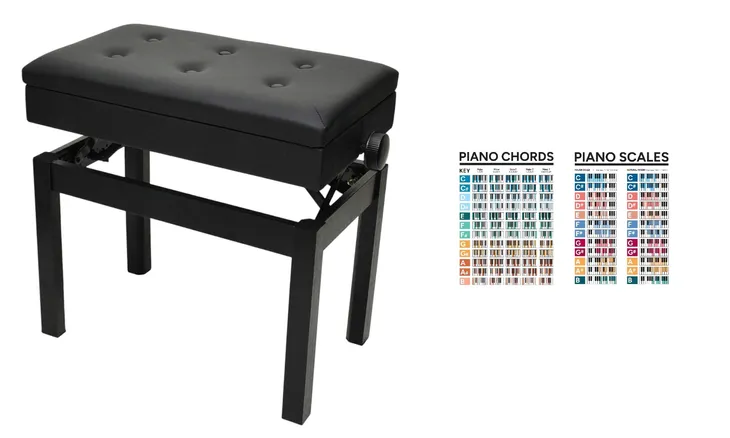 Czarna ława do pianina ze schowkiem prima pb-300 bk + gratis