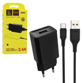 denmen-ladowarka-sieciowa-usb-kabel-usb-typ-c-2-4a-12w-czarny-dc01tb