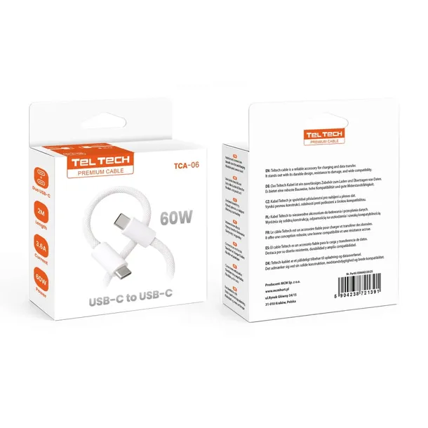 teltech-kabel-typ-c-typ-c-3a-60w-2m-bialy-oplot-tca-06-dlugosc-kabla-2-m