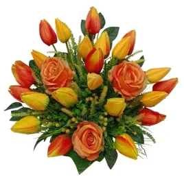 stroik-wiazanka-grob-cmentarz-kwiaty-tulipany-roze