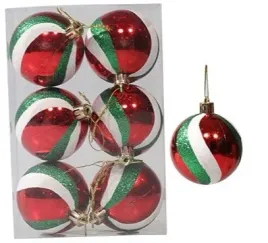 bombki-6-cm-czerwone-w-zielono-biale-paski-6-sztuk
