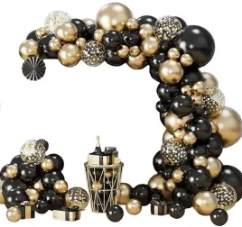 balony-zloto-czarna-girlanda-konfetti-dekoracja-urodzinowa