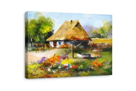 obraz-na-plotnie-canvas-wiejska-sceneria-chata-ogrod-70x80