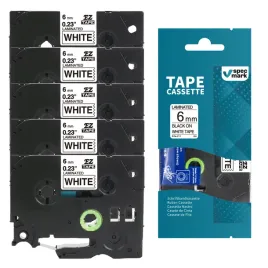 5x-tasma-laminowana-do-brother-tze-211-6mm-x-8m-biala-tasma-czarny-nadruk