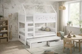 Zdjęcie produktu Łóżko piętrowe Domek HOUSE 3-osobowe materace 160x80 gratis drewniane