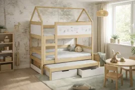 lozko-pietrowe-domek-house-3-osobowe-materace-180x80-gratis-drewniane