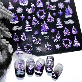 naklejki-na-paznokcie-3d-swiateczne-choinki-sniezynki-fioletowe-holo