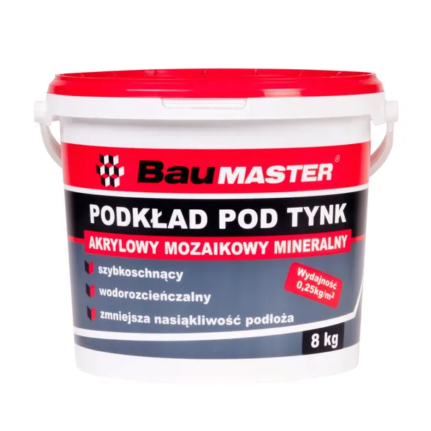 Podkład pod tynk akrylowy mozaikowy mineralny Grunt biały Baumaster 8kg