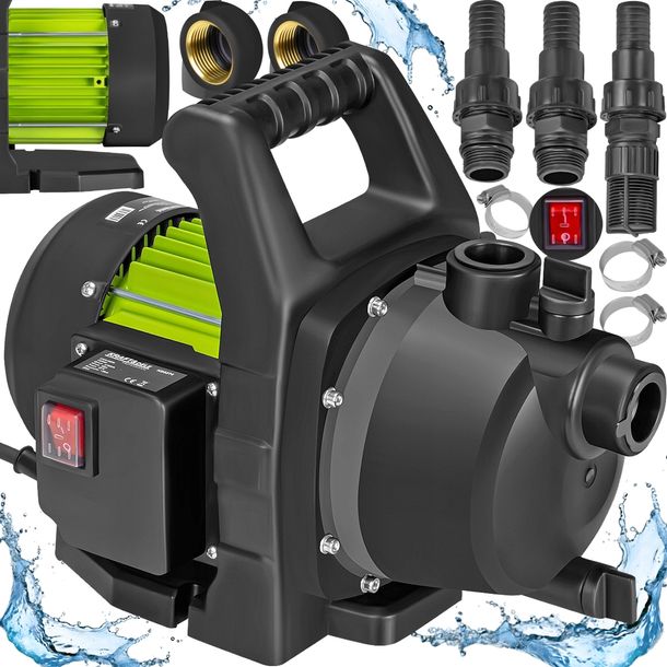 POMPA OGRODOWA DO WODY PODLEWANIA OGRODU 230V 1500W 3700L/H + KOŃCÓWKI