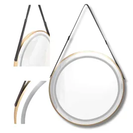 lustro-led-okragle-60-cm-elegancki-skorzany-pasek-zlota-rama-scienne-dotyk