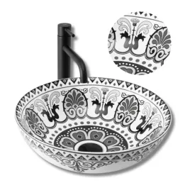umywalka-nablatowa-rea-etno-ceramiczna-wzor-bialo-czarna-okragla-rea