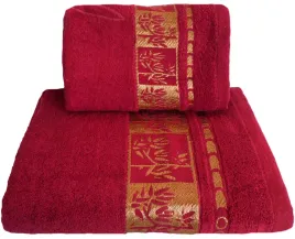 recznik-kapielowy-frotte-50x100-bawelna-malinowy-rb50100-6b-zloty-pas