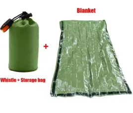 Zdjęcie produktu zielony ŚPIWÓR TERMICZNY RATUNKOWY KOC WODOODPORNY SURVIVAL 200x90cm