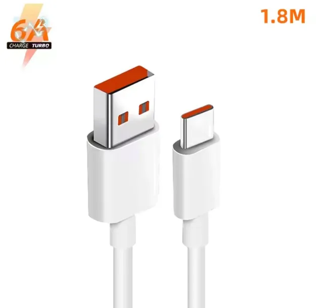 Kabel 180cm do Xiaomi USB A - USB typ C 1.8 m biały 6 Amper 120W