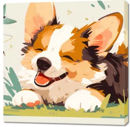 obraz-100x100cm-beztroski-corgi