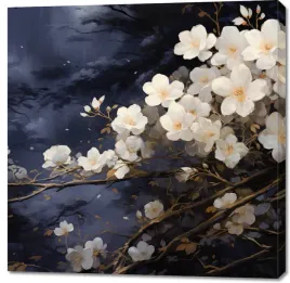 obraz-100x100cm-biale-kwiaty-w-ogrodzie