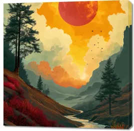 obraz-100x100cm-dzika-rzeka-zmierzchem