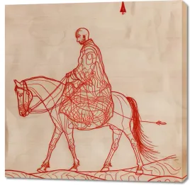 obraz-100x100cm-jezdziec-i-konskie-szkice