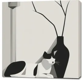 obraz-100x100cm-kot-w-odcieniach-szarosci