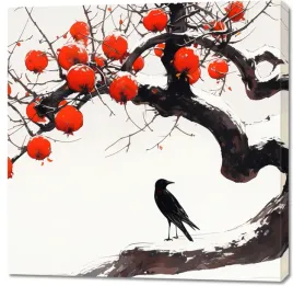 obraz-100x100cm-kruk-przy-drzewie