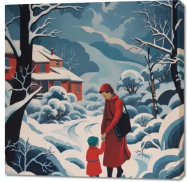 obraz-100x100cm-matka-i-dziecko-w-snieznej-krainie