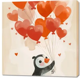 obraz-100x100cm-pingwinek-z-balonami