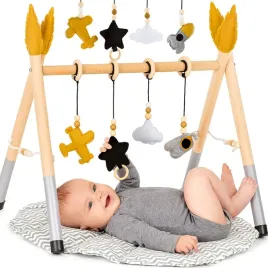 stojak-edukacyjny-dla-niemowlaka-chlopca-drewniany-baby-gym-mata-lisc-szara