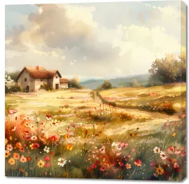 obraz-100x100cm-sielski-domek